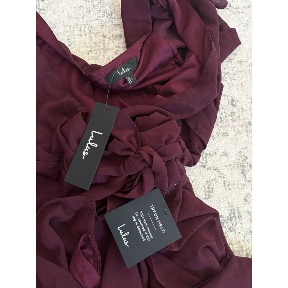 Lulu's Burgundy Ruffled Wrap Maxi Dress - Picture 5 of 8